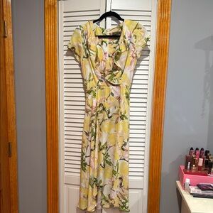 Yellow Tie Front Midi Dress with Flutter Sleeves